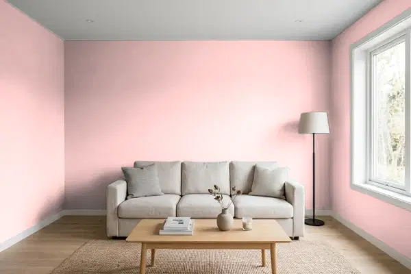 Living room with walls painted Valspar Tea Rose 1007-2B (simulated)