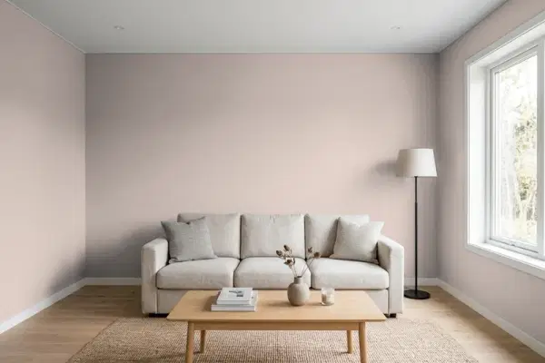 Living room with walls painted Sherwin-Williams Temperate Taupe SW 6037 (simulated)