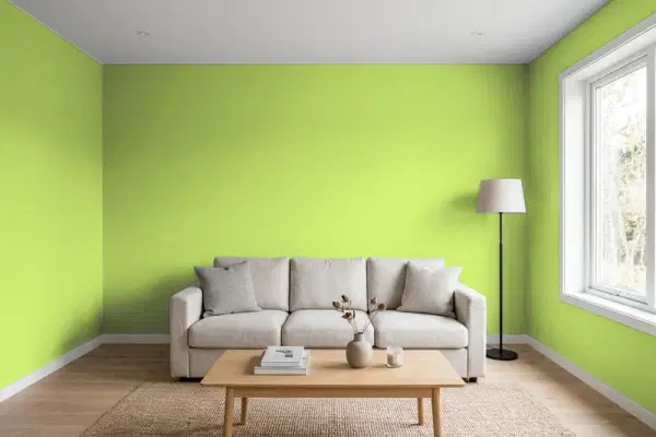 Living room with walls painted Valspar Temptation 6007-8B (simulated)
