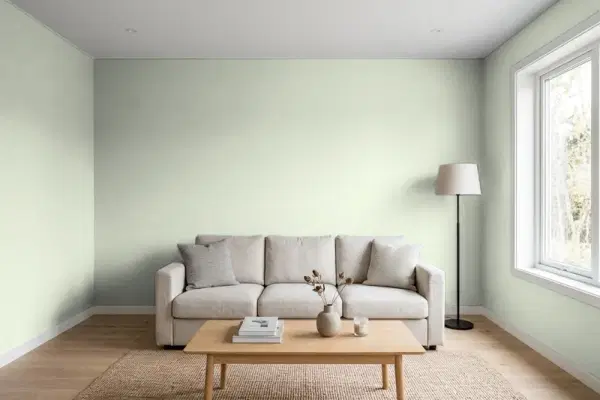 Living room with walls painted Behr Terrace View PPF-25 (simulated)