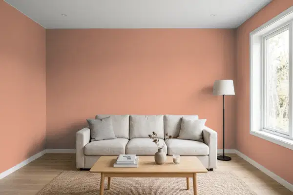 Living room with walls painted PPG Paints Terrazzo Tan 1068-5 (simulated)
