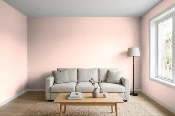 Living room with walls painted PPG Paints Texas Rose 1064-3 (simulated)