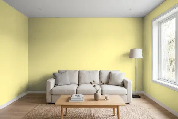 Living room with walls painted Behr That's My Lime T17-16 (simulated)