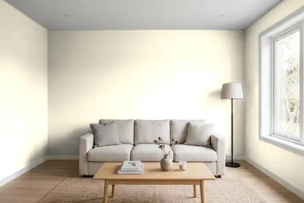 Living room with walls painted Behr Thickened Cream M290-1 (simulated)