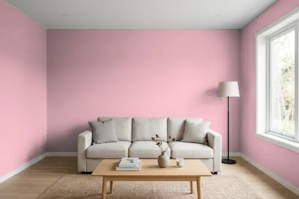 Living room with walls painted Valspar Thistle Field 1007-6A (simulated)
