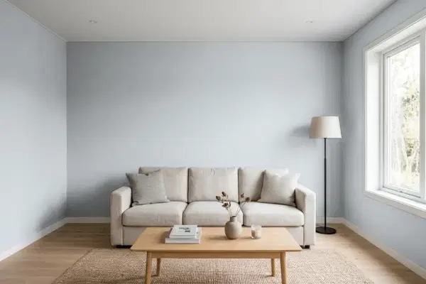 Living room with walls painted Benjamin Moore Thundercloud Gray 2124-40 (simulated)