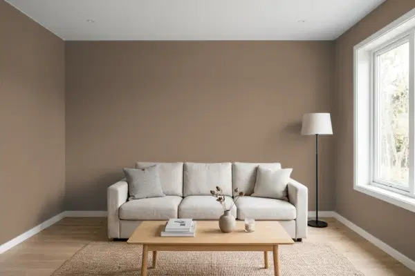 Living room with walls painted Sherwin-Williams Tiki Hut SW 7509 (simulated)