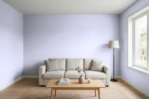 Living room with walls painted Behr Timeless Lilac 630C-3 (simulated)