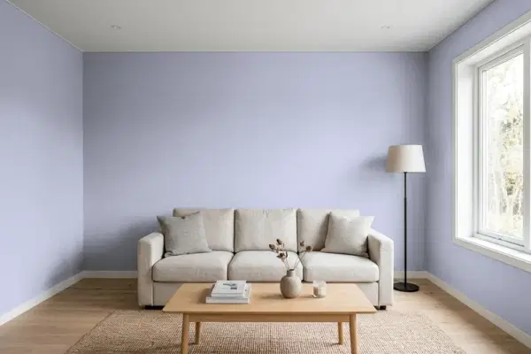 Living room with walls painted PPG Paints Timeless Lilac 1169-4 (simulated)
