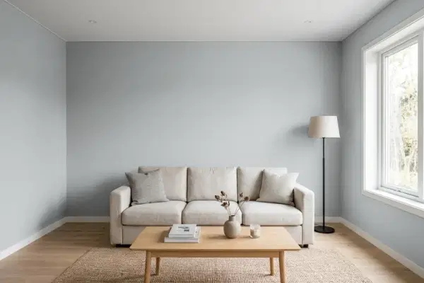 Living room with walls painted Behr Tin Foil N500-3 (simulated)