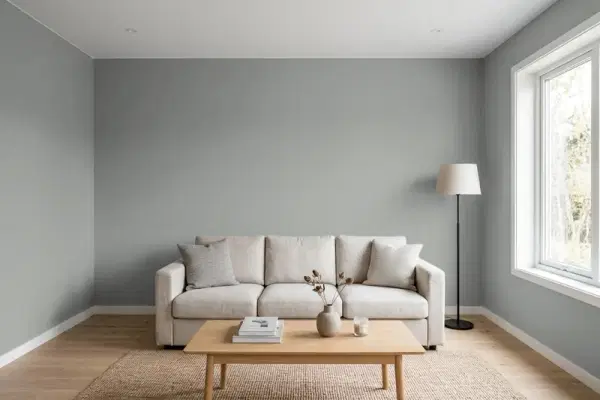 Living room with walls painted Sherwin-Williams Tin Lizzie SW 9163 (simulated)