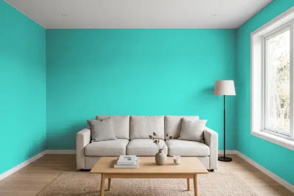 Living room with walls painted PPG Paints Tint Of Turquoise 1232-5 (simulated)