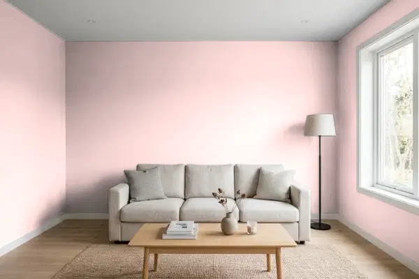 Living room with walls painted Benjamin Moore Tippy Toes 1282 (simulated)