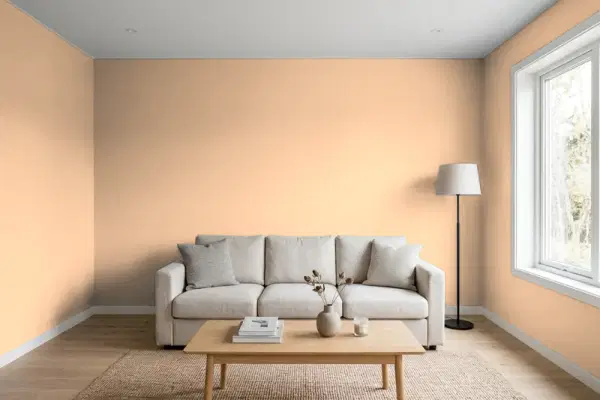 Living room with walls painted Behr Toasted Bread PPH-20 (simulated)