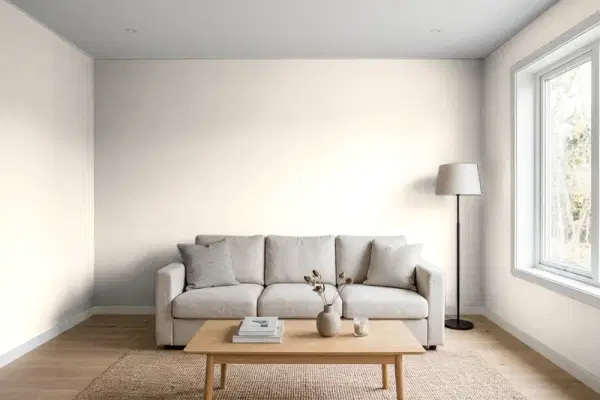 Living room with walls painted PPG Paints Toasted Marshmallow 1019-1 (simulated)