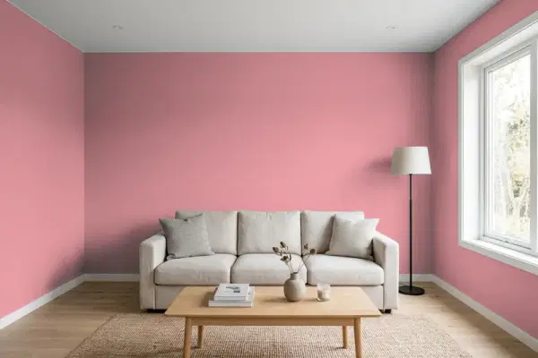 Living room with walls painted Benjamin Moore Toasted Mauve 1279 (simulated)
