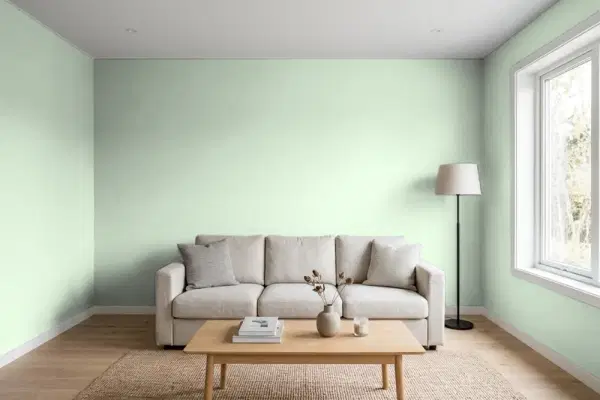 Living room with walls painted Sherwin-Williams Topiary Tint SW 6449 (simulated)
