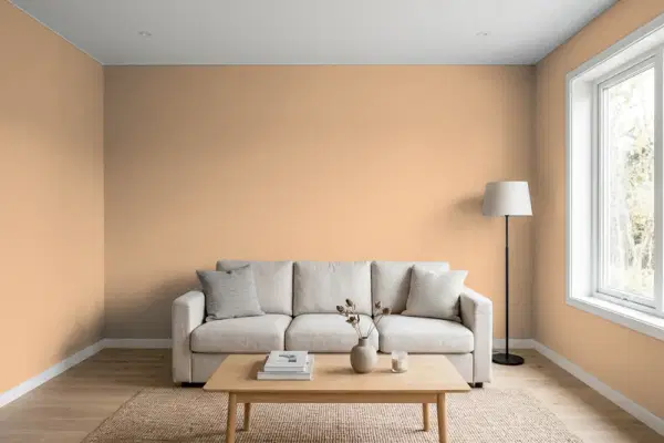 Living room with walls painted Sherwin-Williams Totally Tan SW 6115 (simulated)