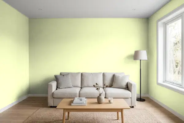 Living room with walls painted PPG Paints Totally Tickled 11-11 (simulated)