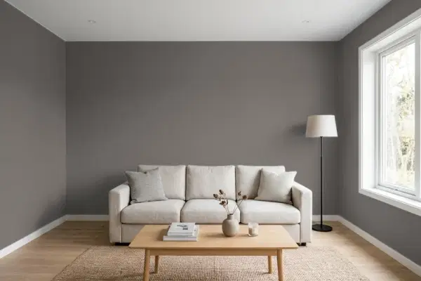 Living room with walls painted Behr Trail Print 790F-6 (simulated)