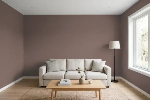 Living room with walls painted Behr Tree Bark 750B-6 (simulated)