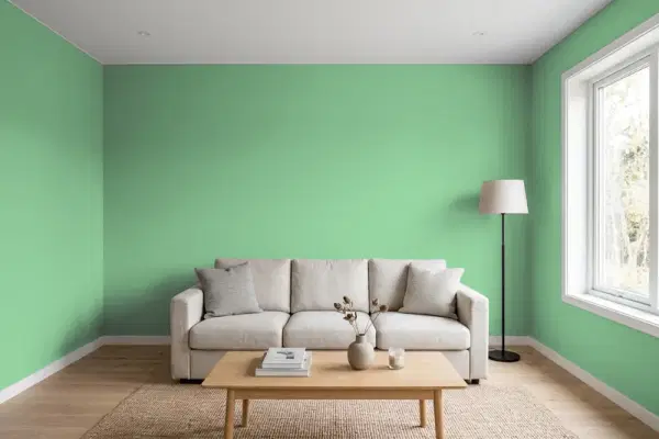 Living room with walls painted Behr Tree Fern 460D-5 (simulated)