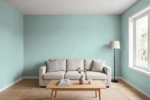 Living room with walls painted Valspar Tropical Bay 5002-3C (simulated)