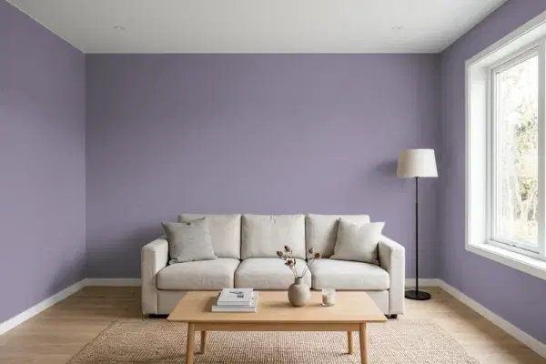 Living room with walls painted Benjamin Moore Tropical Dusk 2117-40 (simulated)