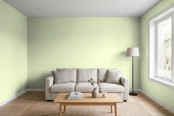 Living room with walls painted Valspar True Bliss 6004-5B (simulated)