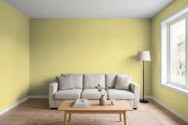 Living room with walls painted Benjamin Moore Turkish Bay Leaf CSP-885 (simulated)
