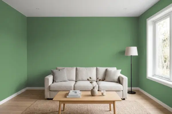 Living room with walls painted Behr Tuscan Herbs S400-6 (simulated)