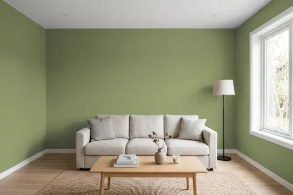 Living room with walls painted Behr Tuscany Hillside PPU10-02 (simulated)