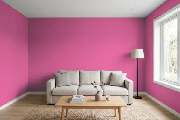Living room with walls painted PPG Paints Tutti Frutti 17-10 (simulated)