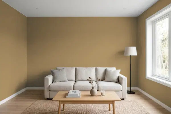 Living room with walls painted PPG Paints Tweed 1098-6 (simulated)