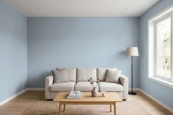 Living room with walls painted Behr Twilight T13-6 (simulated)