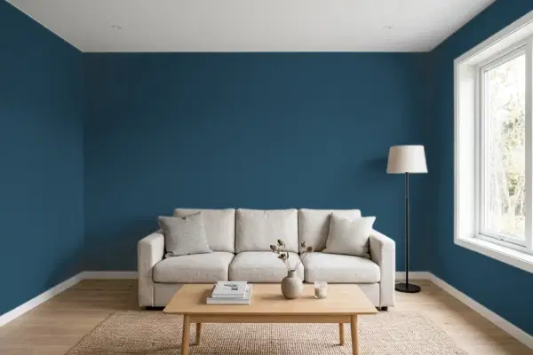 Living room with walls painted Benjamin Moore Twilight 2058-10 (simulated)