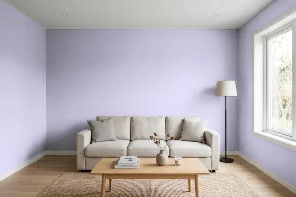 Living room with walls painted Behr Twilight Pearl 640C-3 (simulated)