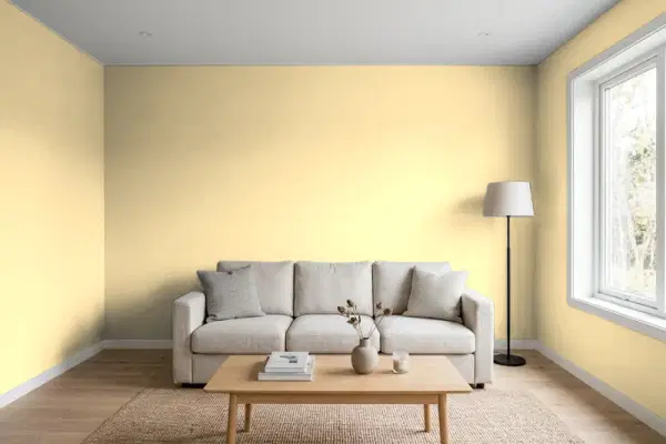 Living room with walls painted PPG Paints Upbeat 1106-2 (simulated)