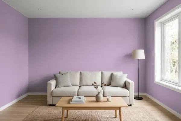 Living room with walls painted Behr Uptown Girl MQ5-33 (simulated)