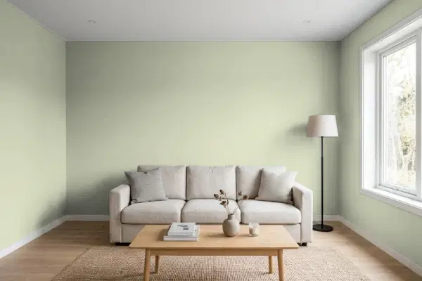 Living room with walls painted Behr Urban Nature S380-3 (simulated)