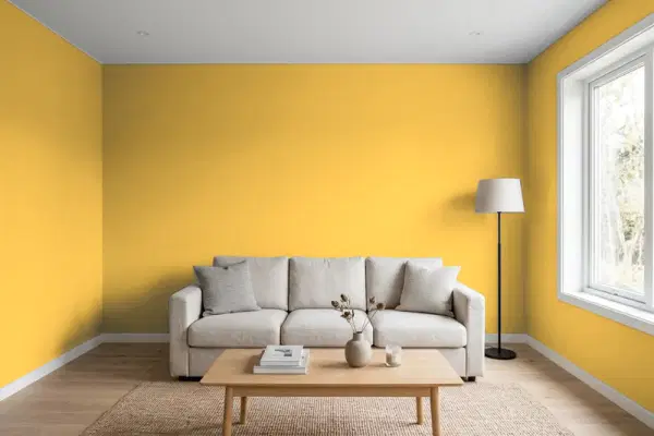 Living room with walls painted PPG Paints Va Va Voom 1210-6 (simulated)