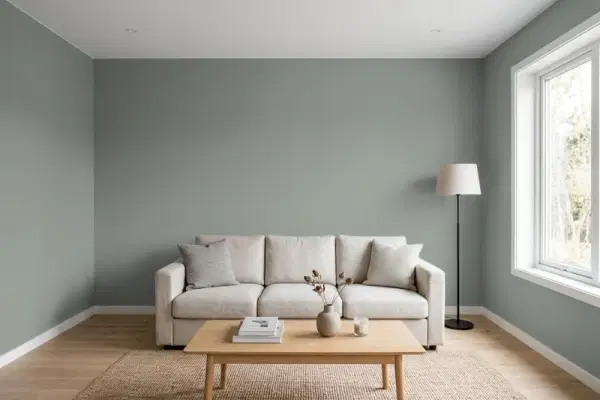 Living room with walls painted Behr Valley Hills 710F-5 (simulated)