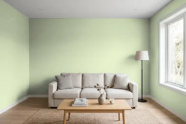 Living room with walls painted Sherwin-Williams Valleyview SW 9673 (simulated)