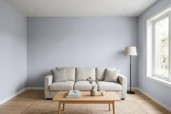 Living room with walls painted Behr Vanity N540-3 (simulated)