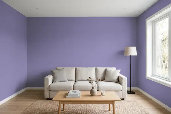 Living room with walls painted Valspar Velvet Evening 4001-8B (simulated)
