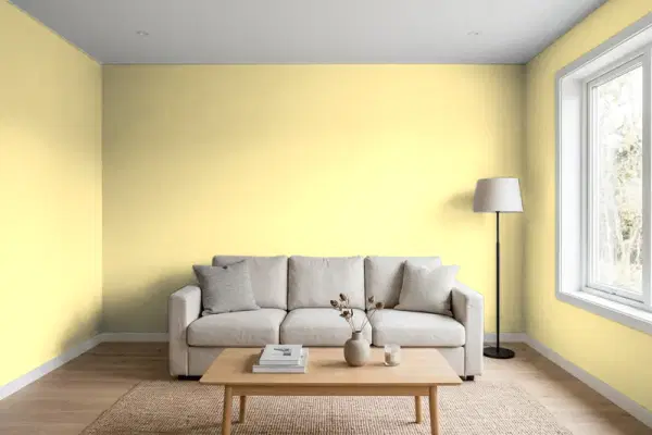 Living room with walls painted Sherwin-Williams Venetian Yellow SW 1666 (simulated)