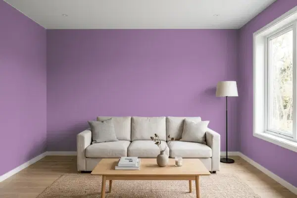 Living room with walls painted Sherwin-Williams Veri Berri SW 9069 (simulated)
