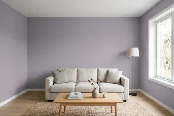 Living room with walls painted Behr Victorian UL250-18 (simulated)