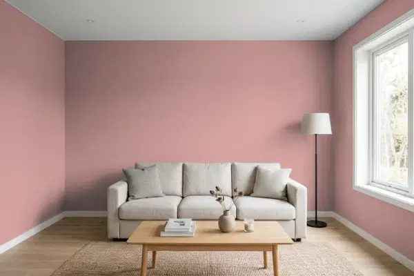 Living room with walls painted Behr Victorian Mauve 150F-4 (simulated)