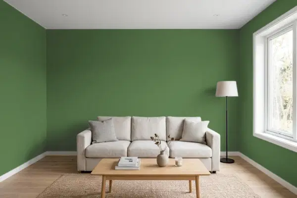 Living room with walls painted Behr Vineyard 440D-7 (simulated)